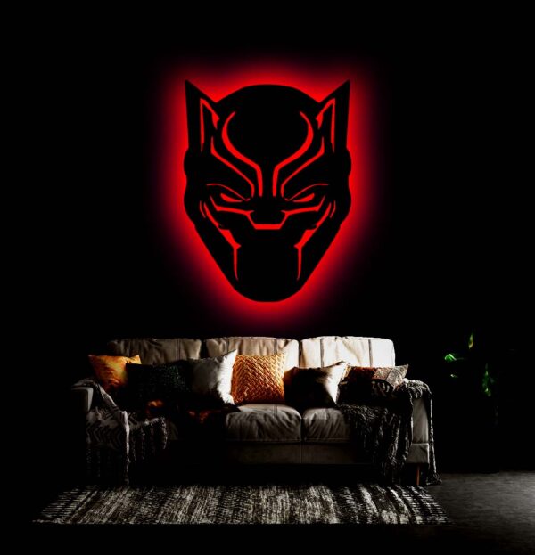 Black Panther 3D LED Backlit Wooden Wall Art | Superhero Sign for Bedroom & Living Room Decor
