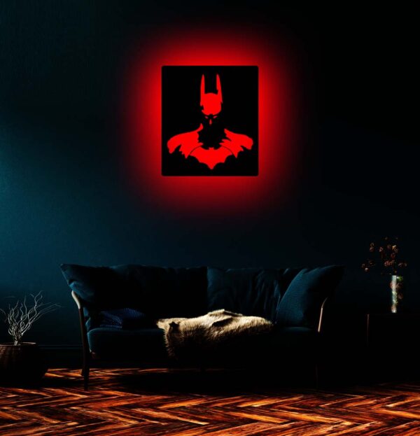 Batman Face 3D LED Backlit Wooden Wall Art | Dark Knight Superhero Sign for Bedroom & Gaming Room Decor