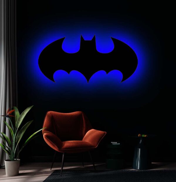 Batman Logo 3D LED Backlit Wooden Wall Art | Iconic Bat Emblem Sign for Gaming Room & Mancave Decor