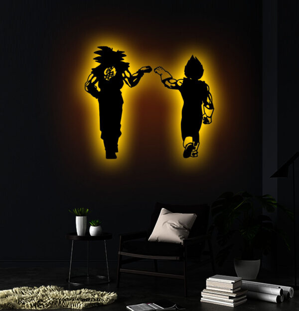 Wooden Vegeta & Goku LED Logo Wall Decor | Anime LED Night Light | Dragon Ball Inspired Wall Art | Gift for Anime Lovers | RGB LED Wall Hanging