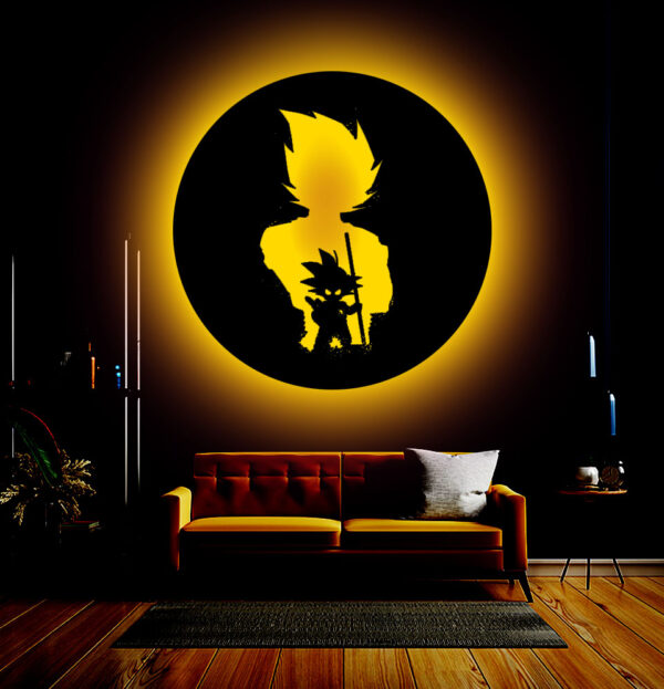 Wooden Goku LED Logo Wall Decor | Anime LED Night Light | Handmade MDF Wall Art | RGB LED Sign | Gift for Anime Lovers | Bedroom Gaming Room Decor