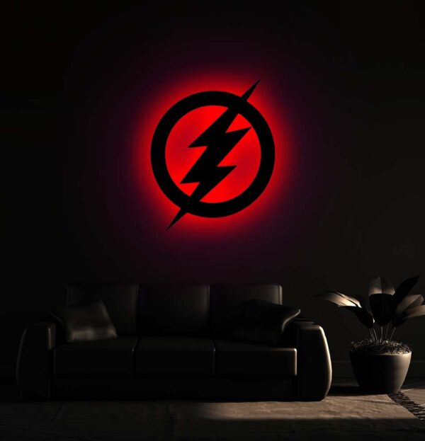 DC Flash Lightning Bolt 3D LED Backlit Wooden Wall Art | Superhero Sign for Bedroom & Gaming Room