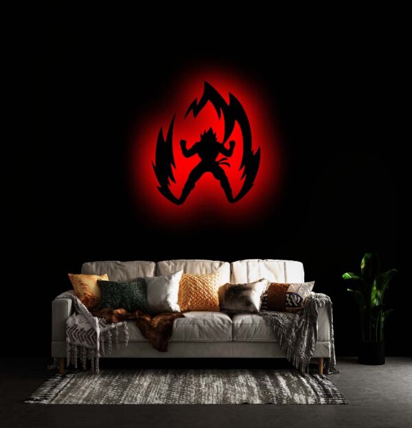 Wooden Goku LED Logo Wall Decor | Anime LED Night Light | Dragon Ball Inspired Wall Art | Gaming Room Decor | Gift for Anime Lovers