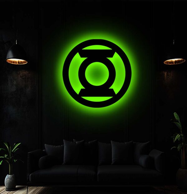 Green Lantern 3D LED Backlit Wooden Wall Art | Superhero Sign for Home Decor & Kids Room
