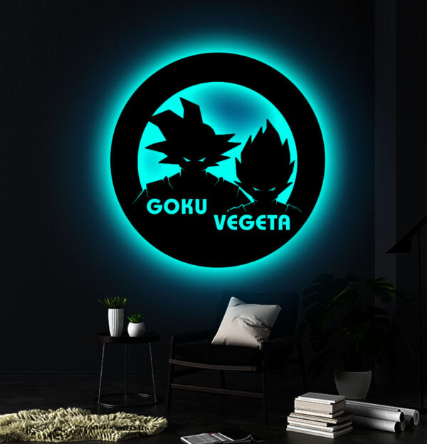 Wooden Goku & Vegeta LED Wall Decor | Anime LED Logo Light | Dragon Ball Inspired Wall Art | Gaming Room Decor | Gift for Anime Lovers