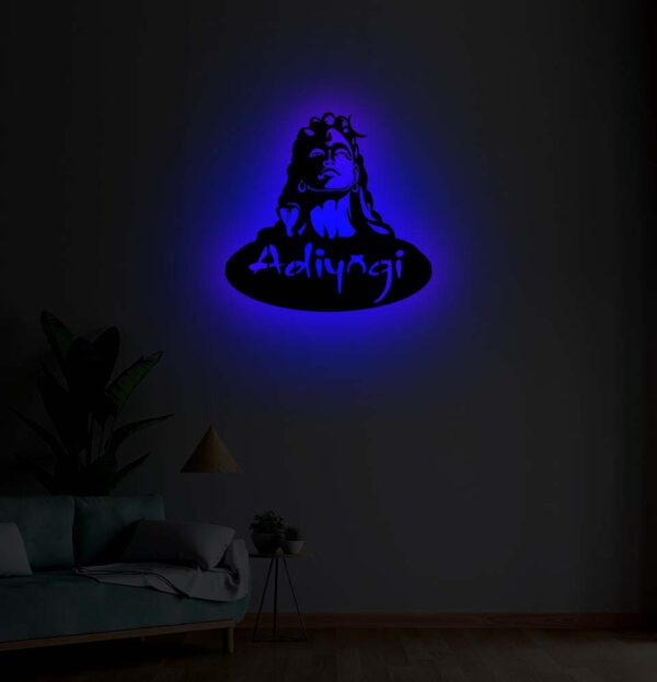 Lord Aadiyogi Shiva 3D LED Backlit Wooden Wall Art | Mahadev Spiritual Light Sign for Living Room & Meditation Room Decor