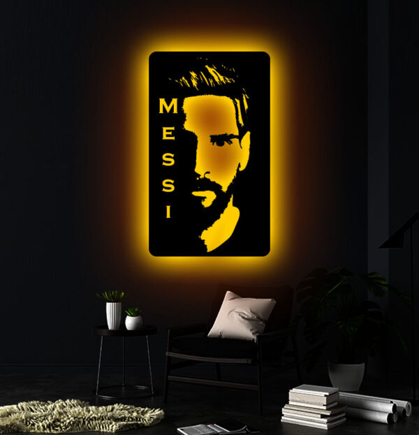 Lionel Messi LED Wooden Wall Decor | Football Fan Club Logo Night Lamp | RGB LED Wall Hanging | Unique Gift for Football Lovers & Sports Fans