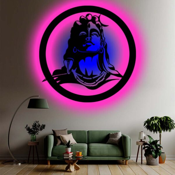 Lord Neelkanth Shiva 3D LED Backlit Wooden Wall Art | Mahadev Spiritual Light Sign for Living Room, Pooja Room & Home Decor
