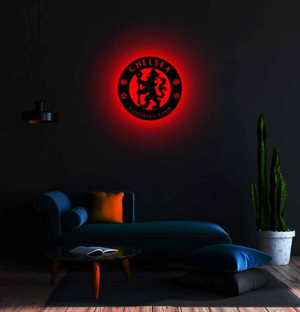 Chelsea FC LED Logo Wall Decor | Wooden Football Club Night Light | Home Decor for Chelsea Fans | Football Lover Gift Football Club- Backlit LED Logo for Home Decor