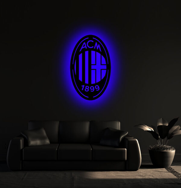 AC Milan Football Club LED Night Light – 3D Wooden Wall Decor, Perfect Chelsea FC Gift for Men & Man Cave