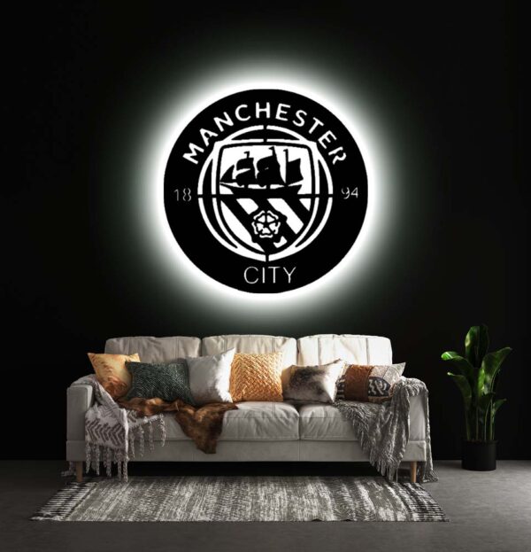 Manchester City F.C Football Club LED Night Light – 3D Wooden Wall Decor, RGB Illuminated Sign for Fan Cave & Gaming Room