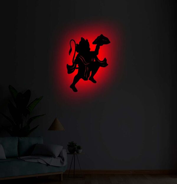 Lord Hanuman 3D LED Backlit Wooden Wall Art | Hanuman Spiritual Light Sign for Living Room & Meditation Room Decor