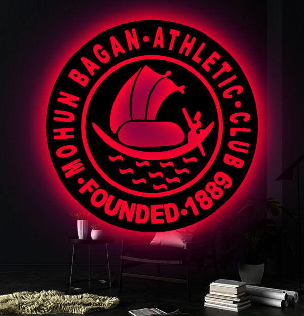 Mohun Bagan Football Club LED Night Light – 3D Wooden Wall Decor, Perfect Mohun Bagan FC Gift for Men & Man Cave