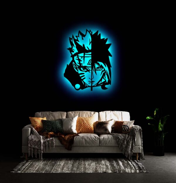 Naruto Sasuke 3D LED Backlit Logo | Premium Wooden Wall Art for Anime & Gaming Rooms